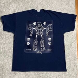 Mighty Morphin Power Rangers Megazord Blueprint T-Shirt Navy Blue Mens 2017 SCG